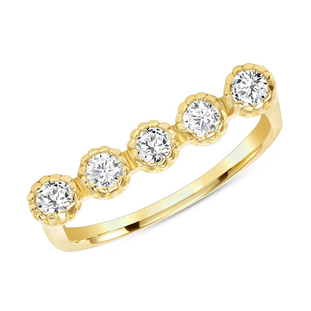 Round Diamond Pave Set 14K (or 18k upon request) Yellow Gold Beaded Ring